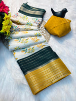 Elegant Dull Moss Jik-Jak Pattern Saree with Matching Blouse – Super Soft Fabric