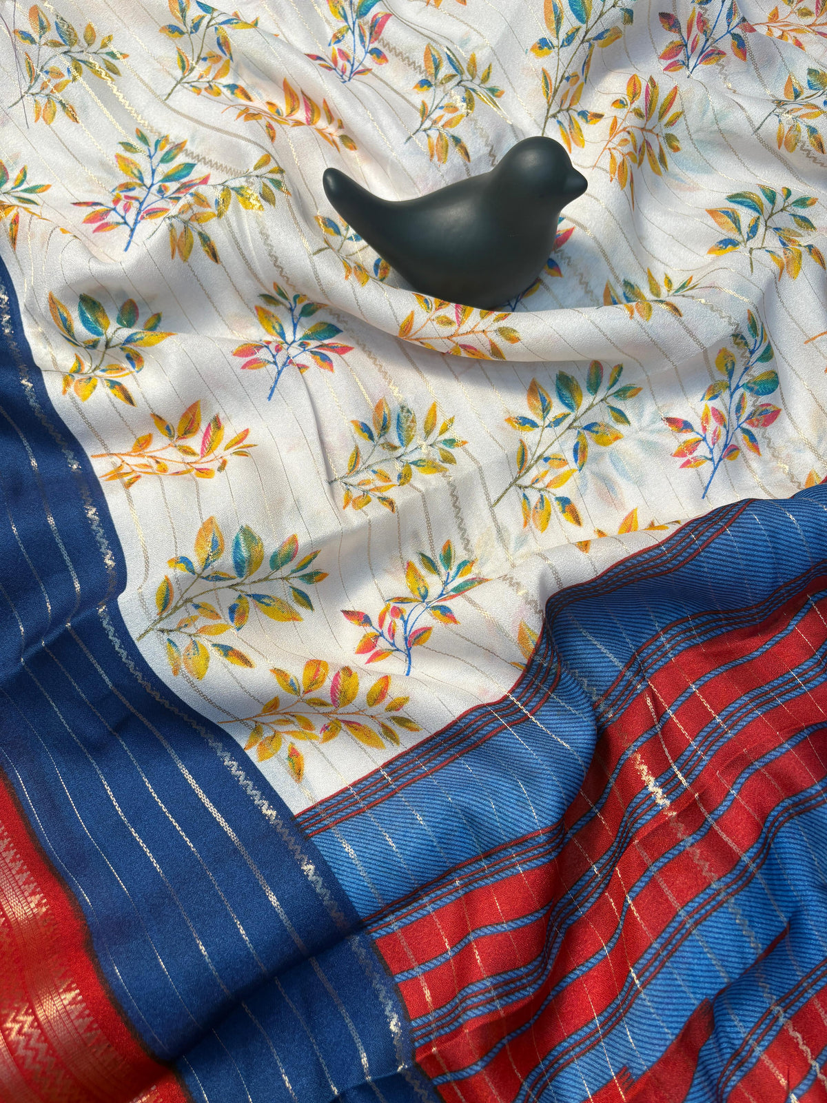 Elegant Dull Moss Jik-Jak Pattern Saree with Matching Blouse – Super Soft Fabric