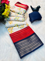 Elegant Dull Moss Jik-Jak Pattern Saree with Matching Blouse – Super Soft Fabric