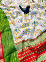 Elegant Dull Moss Jik-Jak Pattern Saree with Matching Blouse – Super Soft Fabric