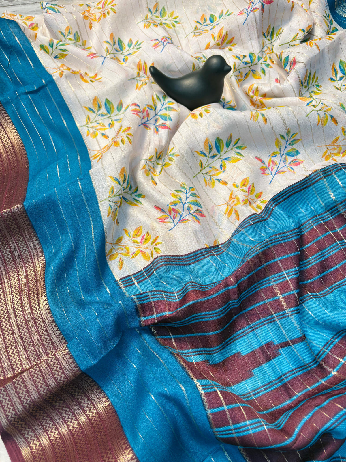 Elegant Dull Moss Jik-Jak Pattern Saree with Matching Blouse – Super Soft Fabric