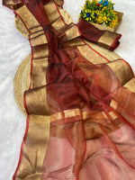 Pure Jacquard Weaving Khadi Silk Tissue Organza Saree with Elegant Border
