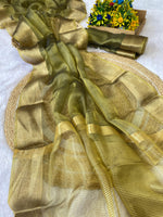 Pure Jacquard Weaving Khadi Silk Tissue Organza Saree with Elegant Border