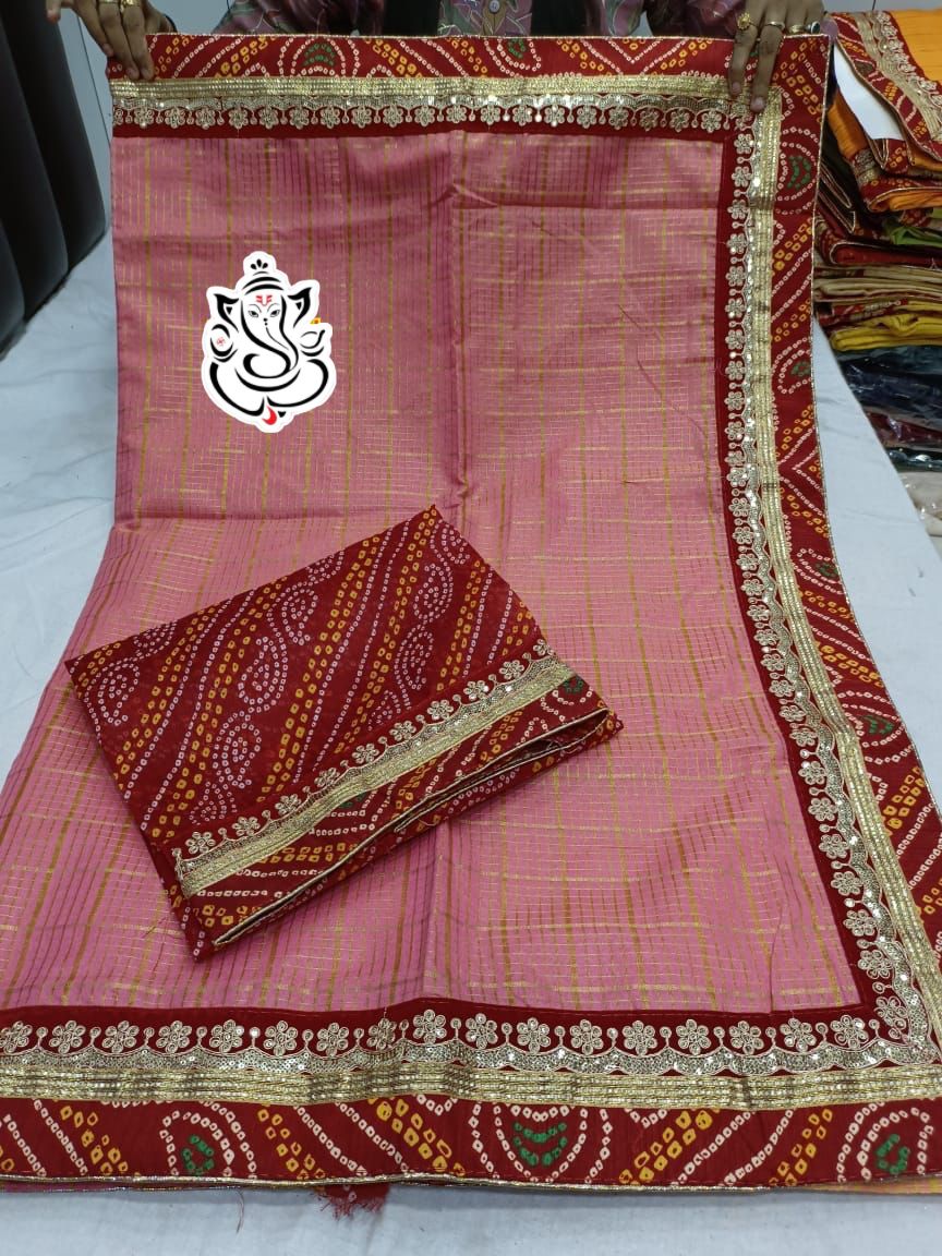 Traditional Bandhej Cotton Silk Saree with Jari Weaving Checks