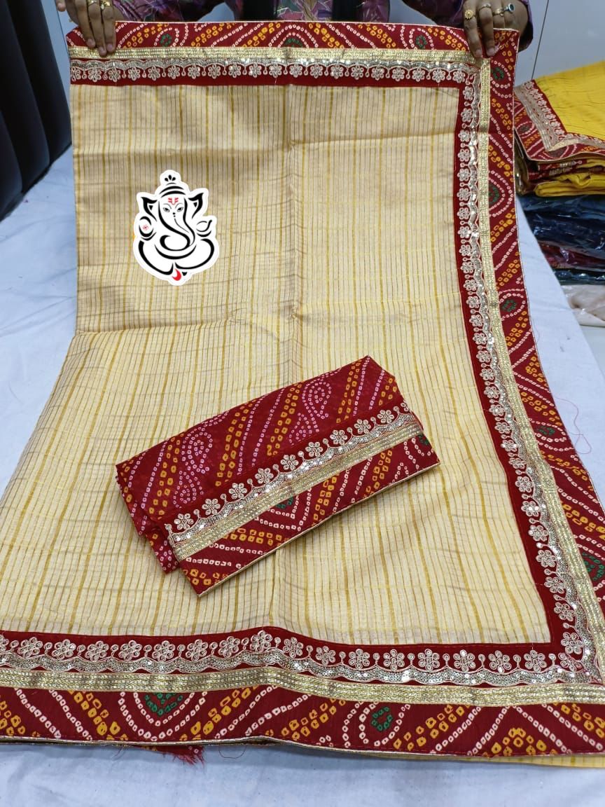 Traditional Bandhej Cotton Silk Saree with Jari Weaving Checks