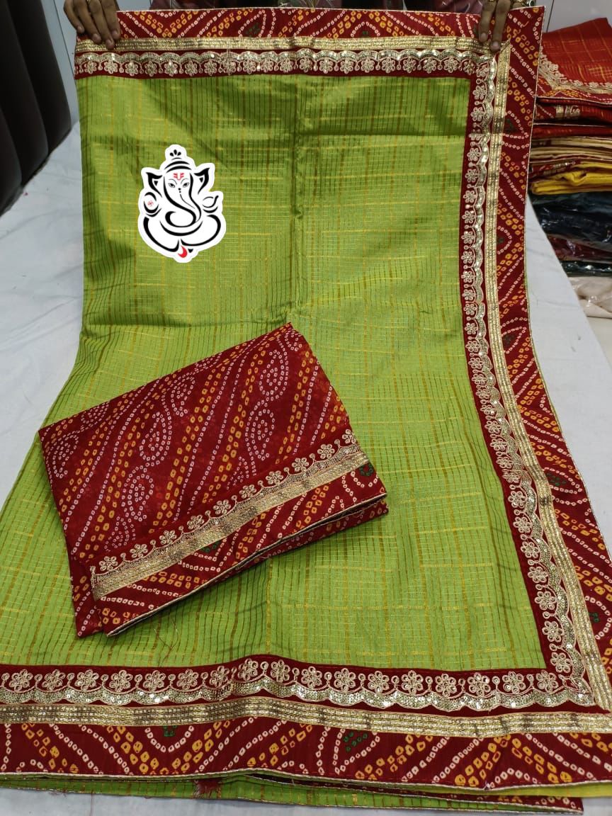 Traditional Bandhej Cotton Silk Saree with Jari Weaving Checks