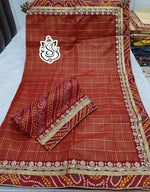 Traditional Bandhej Cotton Silk Saree with Jari Weaving Checks