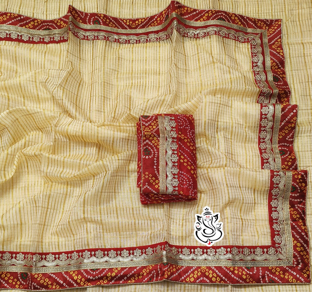 Traditional Bandhej Cotton Silk Saree with Jari Weaving Checks