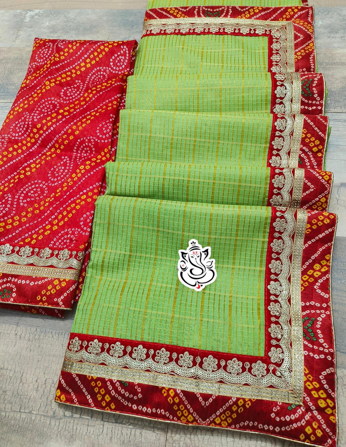 Traditional Bandhej Cotton Silk Saree with Jari Weaving Checks