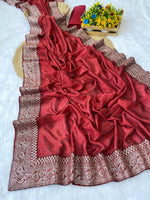 Kamela Vichitra Silk Saree with Diamond Work & Fancy Jequrd Lace