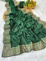 Kamela Vichitra Silk Saree with Diamond Work & Fancy Jequrd Lace