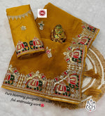 Heavy Silky Blooming Georgette Saree with Thread & Gotapatti Work + Banglori Work Blouse