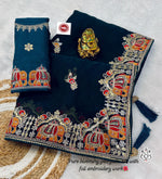 Heavy Silky Blooming Georgette Saree with Thread & Gotapatti Work + Banglori Work Blouse