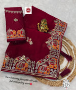 Heavy Silky Blooming Georgette Saree with Thread & Gotapatti Work + Banglori Work Blouse