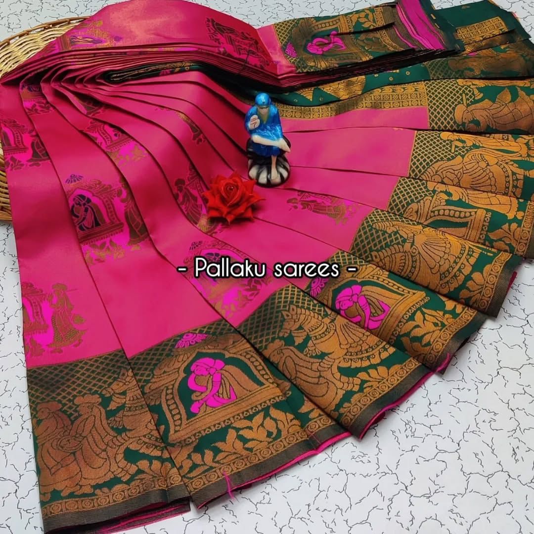 Premium Kubera Silk Saree with 3D Embossed Weaving & Rose Gold Jari