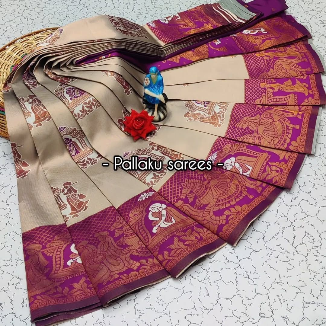Premium Kubera Silk Saree with 3D Embossed Weaving & Rose Gold Jari