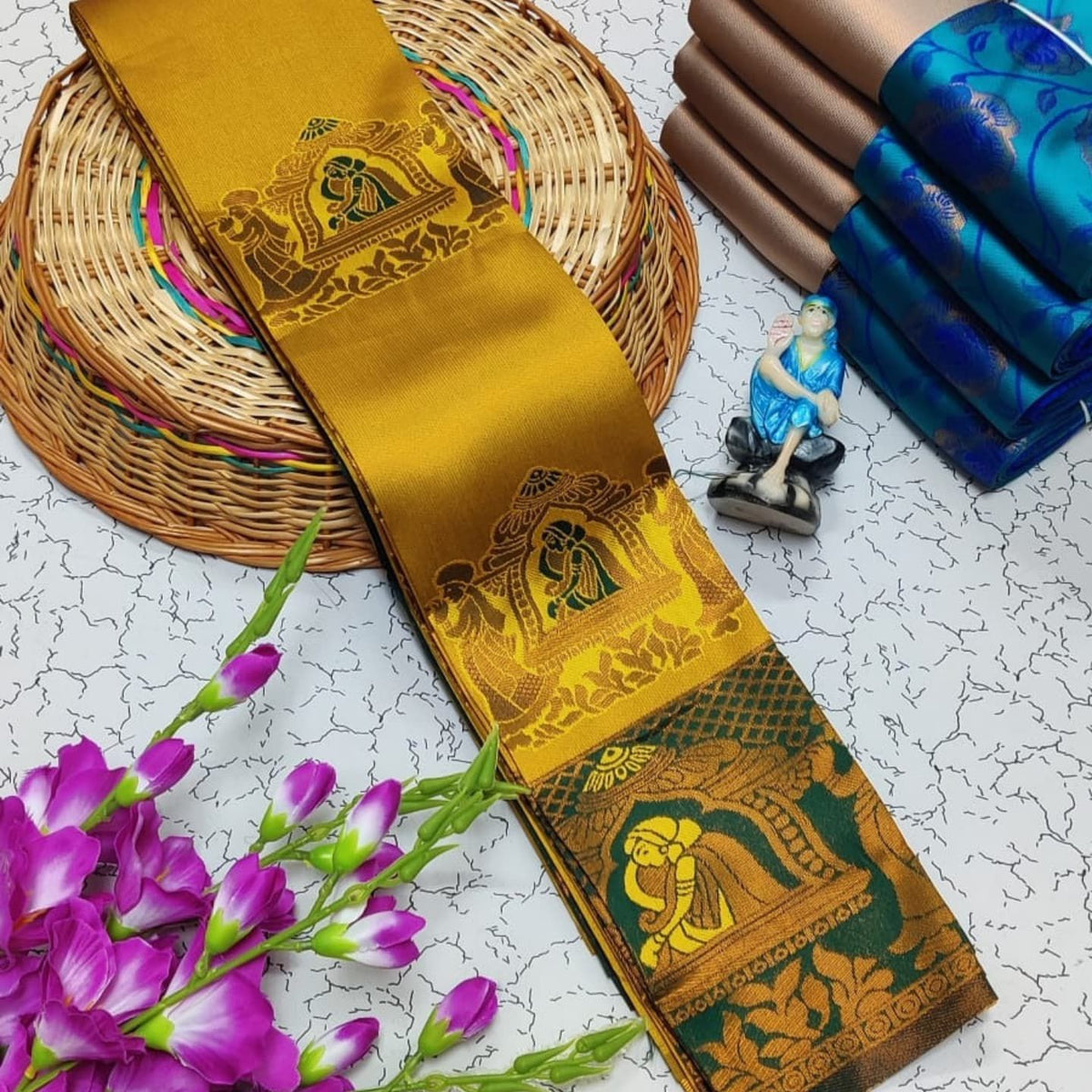 Premium Kubera Silk Saree with 3D Embossed Weaving & Rose Gold Jari