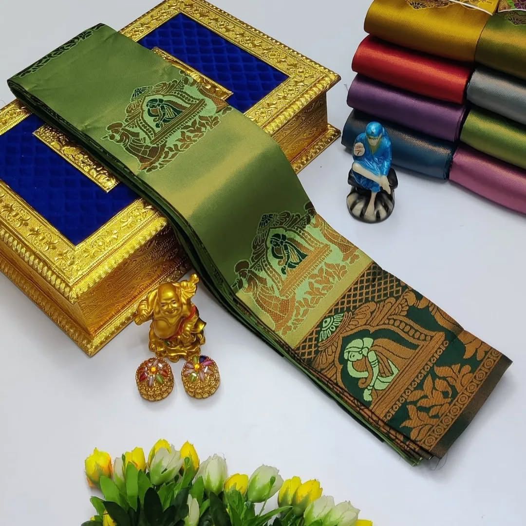 Premium Kubera Silk Saree with 3D Embossed Weaving & Rose Gold Jari
