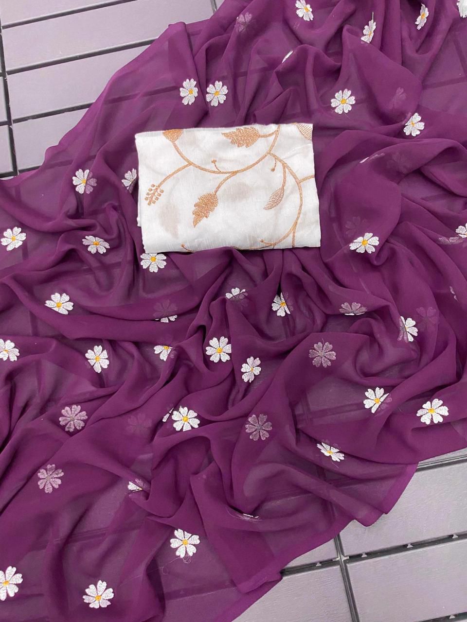 Gorgeous Georgette Saree with Thread Embroidery & Embellished Banglori Blouse