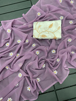 Gorgeous Georgette Saree with Thread Embroidery & Embellished Banglori Blouse