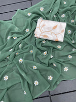 Gorgeous Georgette Saree with Thread Embroidery & Embellished Banglori Blouse