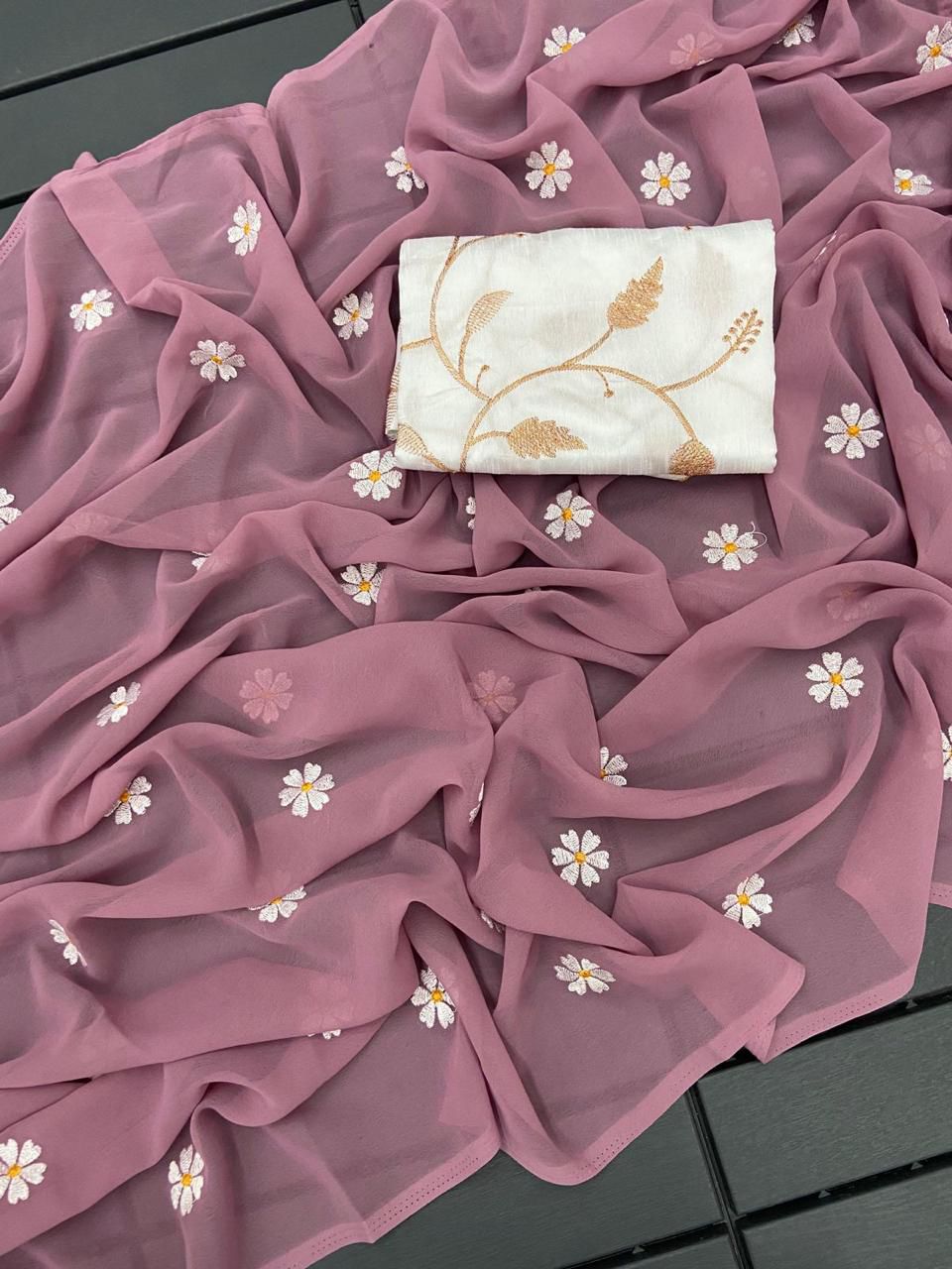 Gorgeous Georgette Saree with Thread Embroidery & Embellished Banglori Blouse