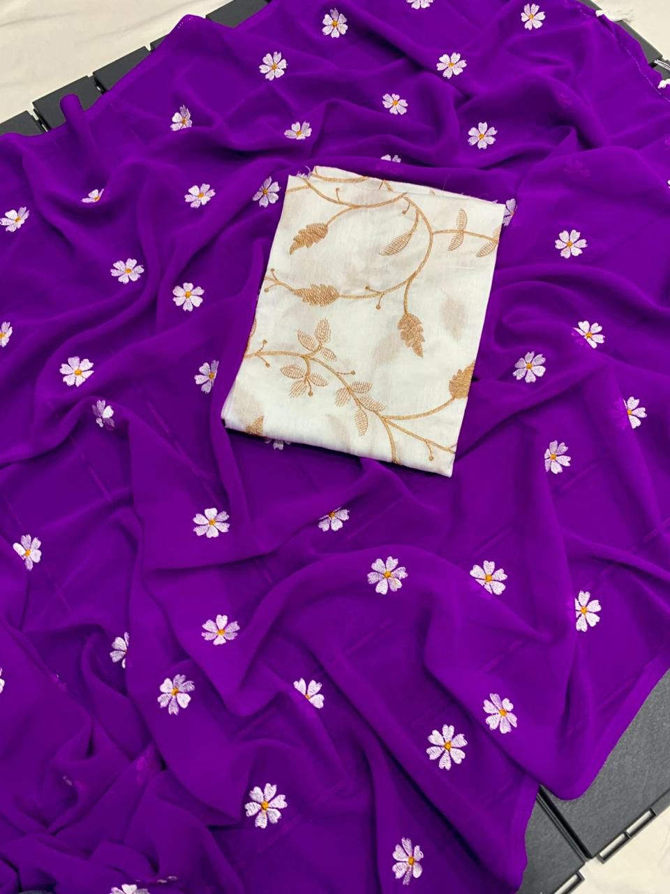 Gorgeous Georgette Saree with Thread Embroidery & Embellished Banglori Blouse