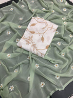Gorgeous Georgette Saree with Thread Embroidery & Embellished Banglori Blouse