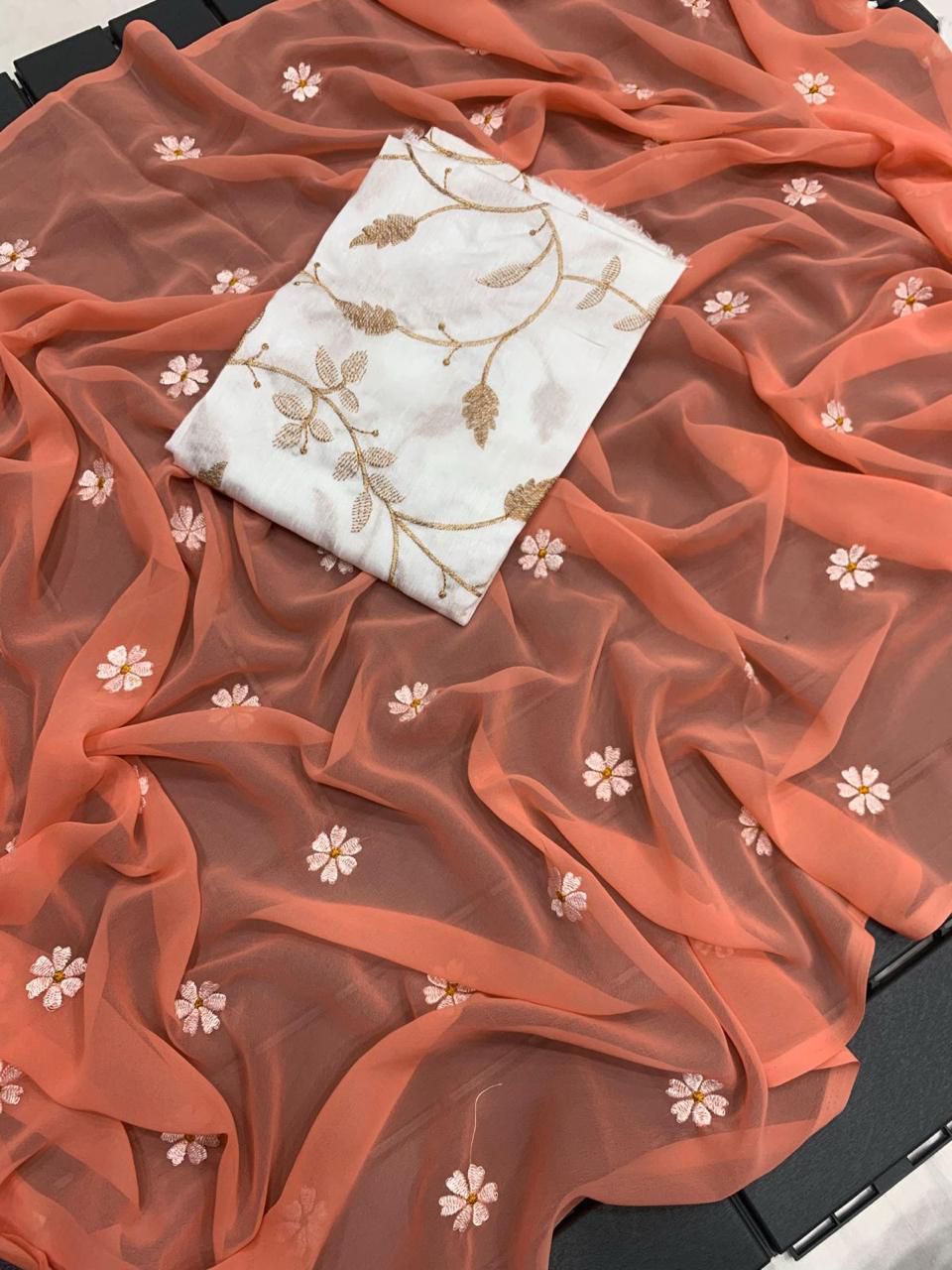Gorgeous Georgette Saree with Thread Embroidery & Embellished Banglori Blouse