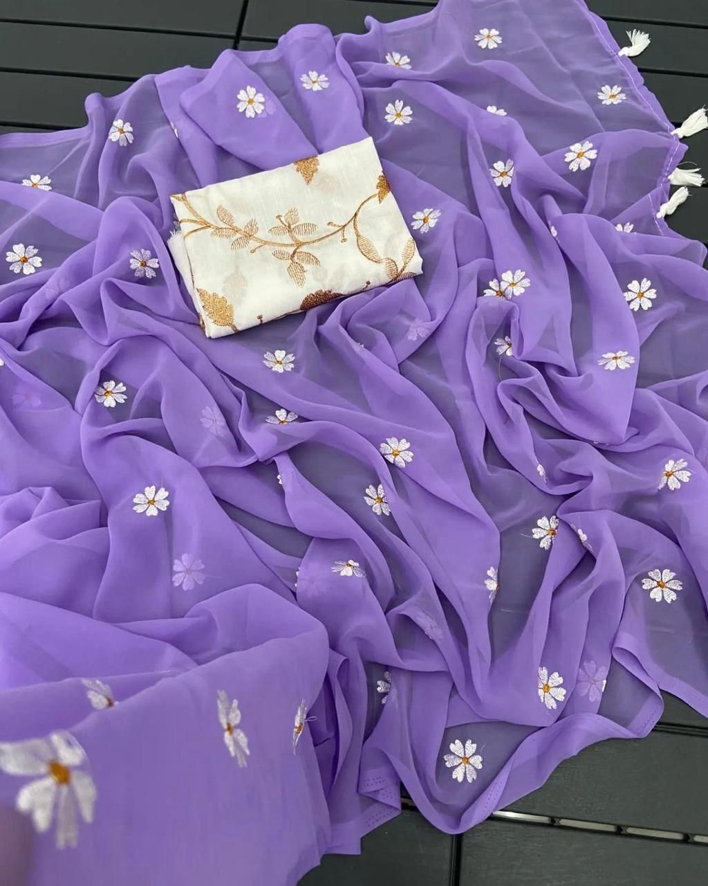 Gorgeous Georgette Saree with Thread Embroidery & Embellished Banglori Blouse
