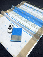 Linen Saree with Gold Jari 5×5 Border & Digital Print