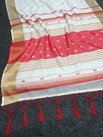 Linen Saree with Gold Jari 5×5 Border & Digital Print