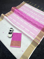 Linen Saree with Gold Jari 5×5 Border & Digital Print