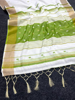 Linen Saree with Gold Jari 5×5 Border & Digital Print