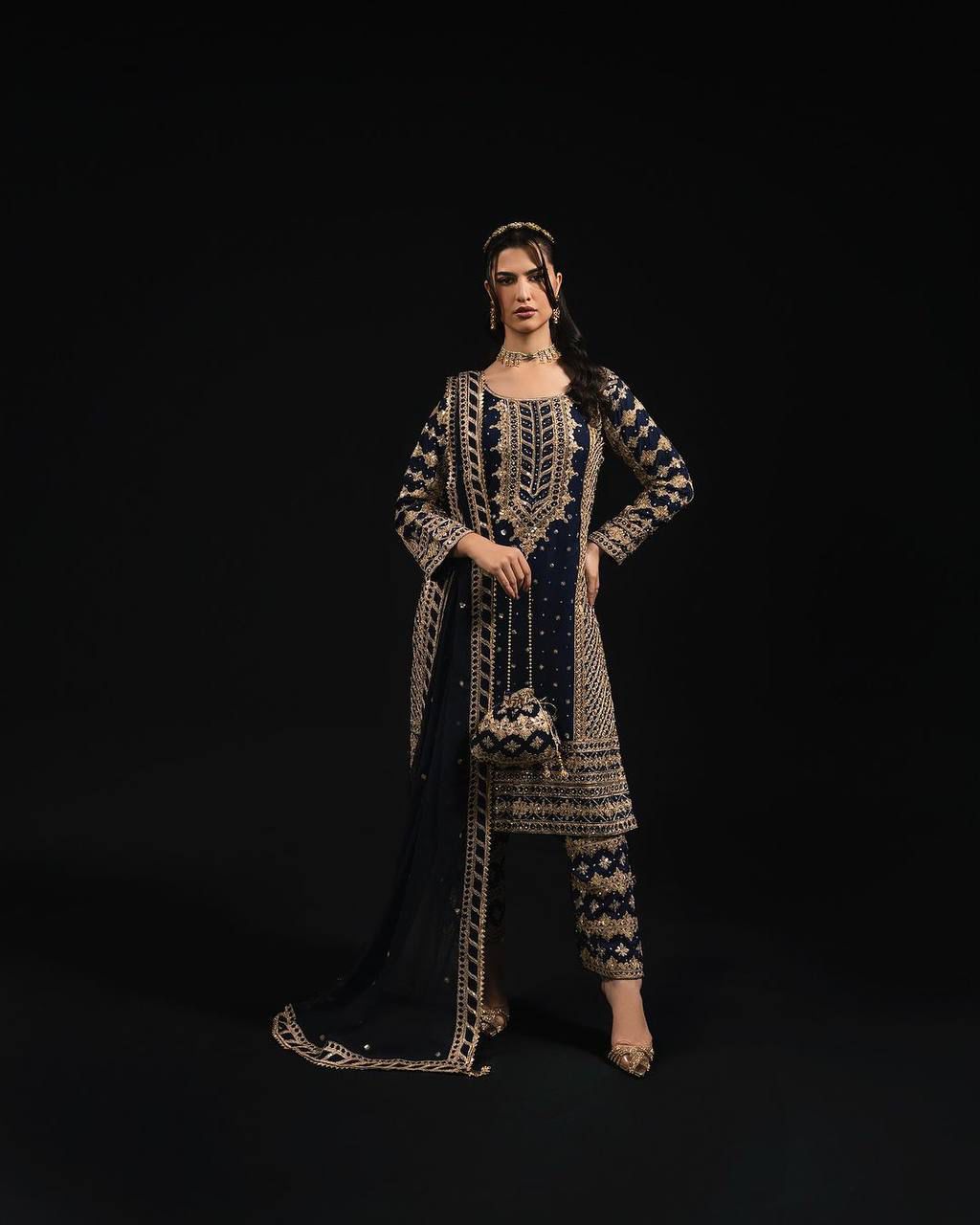 Elegant Foux Georgette Top-Pant-Dupatta Set with Thread & Sequence Work