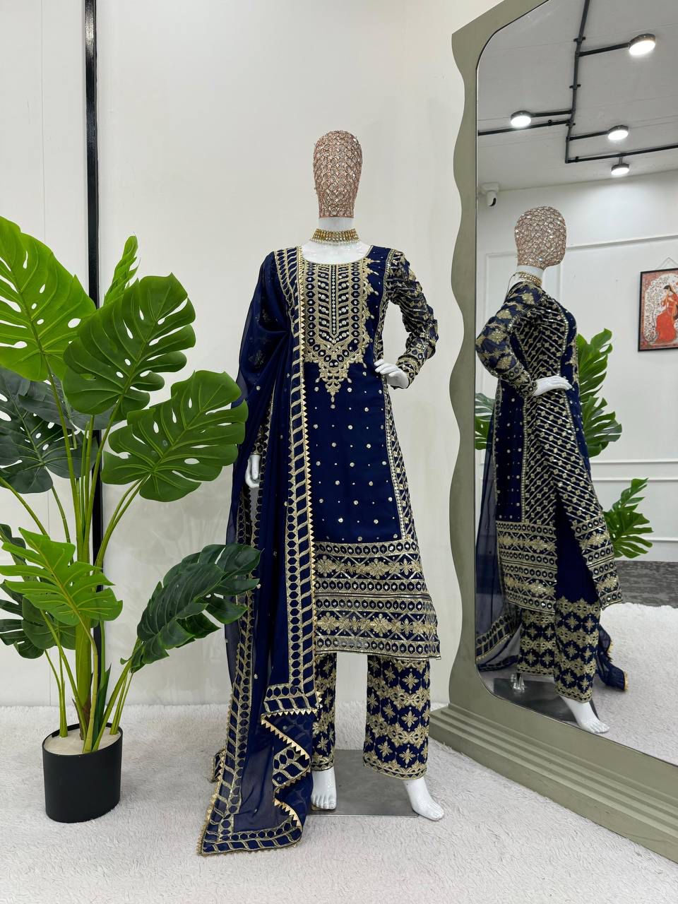 Elegant Foux Georgette Top-Pant-Dupatta Set with Thread & Sequence Work
