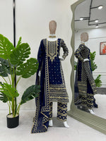 Elegant Foux Georgette Top-Pant-Dupatta Set with Thread & Sequence Work