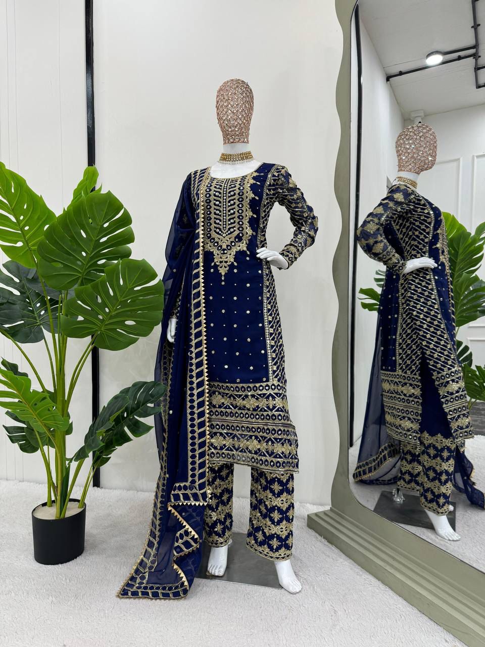 Elegant Foux Georgette Top-Pant-Dupatta Set with Thread & Sequence Work