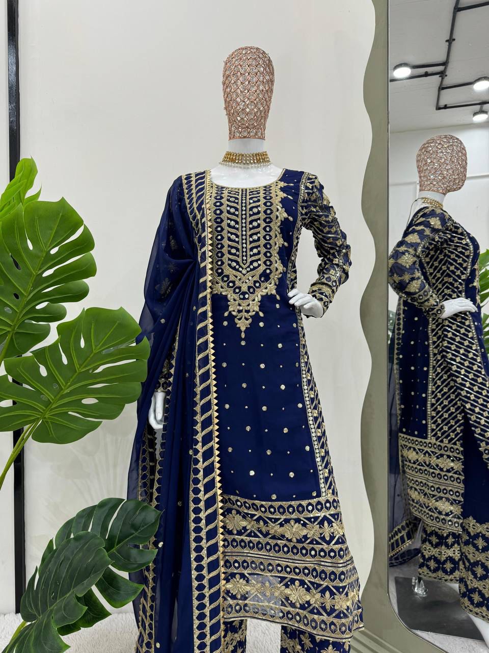 Elegant Foux Georgette Top-Pant-Dupatta Set with Thread & Sequence Work