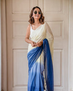 Plain Linen Saree with Digital Print & Latkan