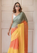 Plain Linen Saree with Digital Print & Latkan