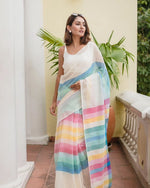 Plain Linen Saree with Digital Print & Latkan