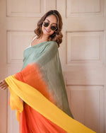 Plain Linen Saree with Digital Print & Latkan