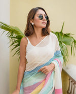 Plain Linen Saree with Digital Print & Latkan