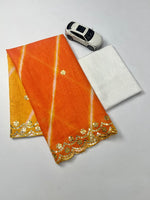 Plain Linen Saree with Mirror & Digital Print Work + Bangalory Satin Blouse
