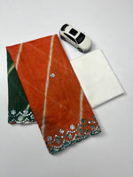 Plain Linen Saree with Mirror & Digital Print Work + Bangalory Satin Blouse