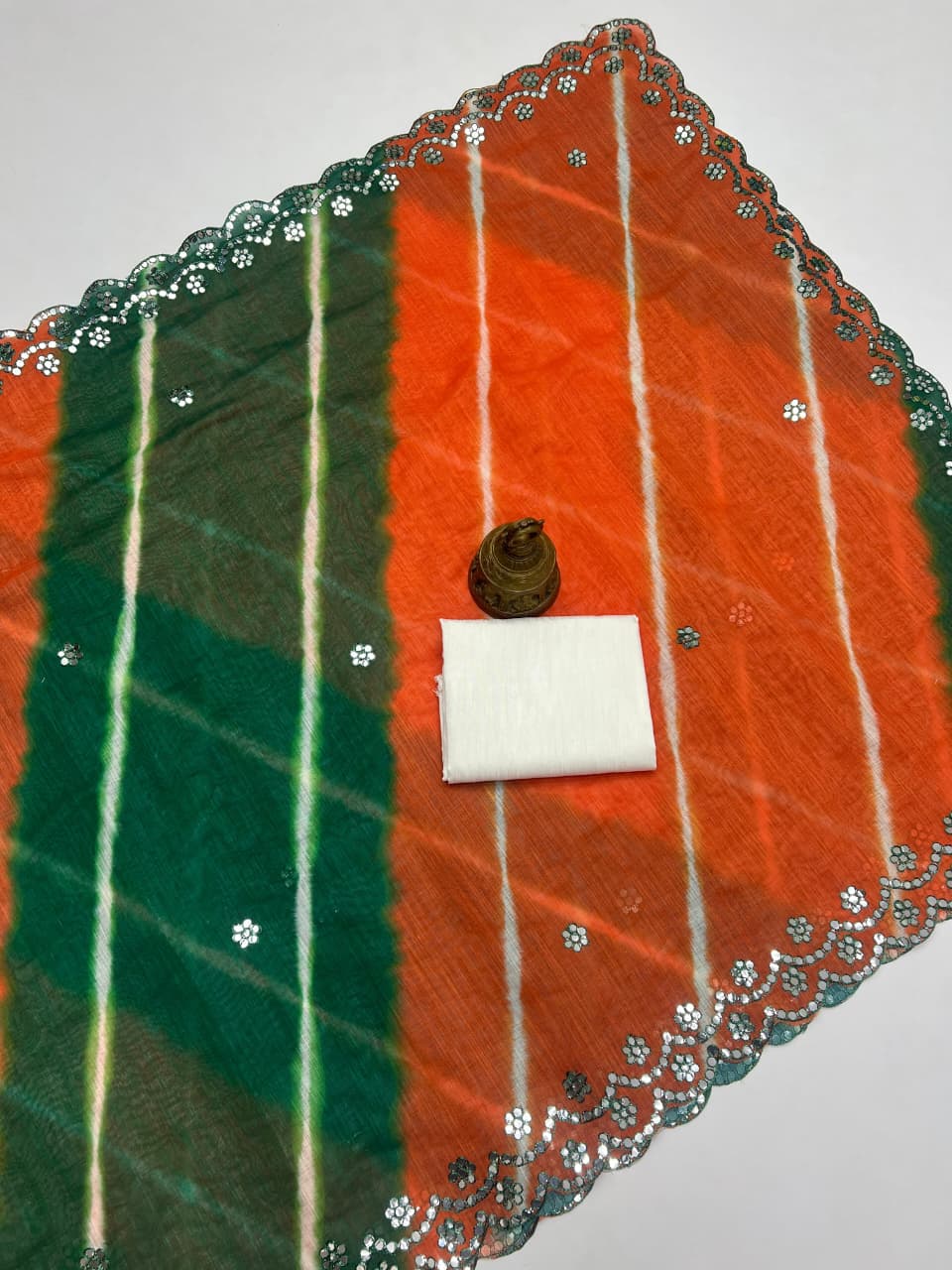 Plain Linen Saree with Mirror & Digital Print Work + Bangalory Satin Blouse