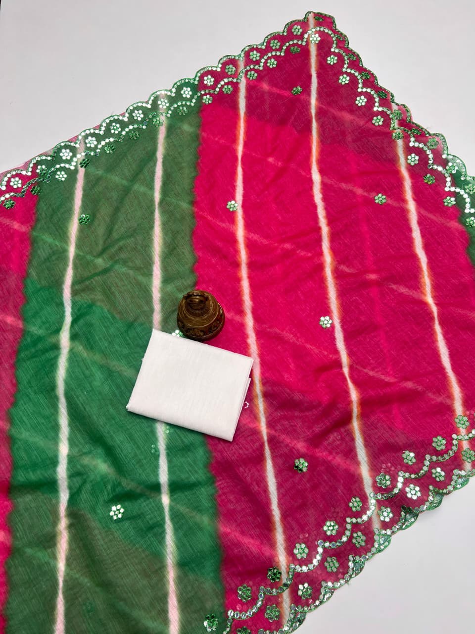 Plain Linen Saree with Mirror & Digital Print Work + Bangalory Satin Blouse