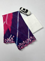 Plain Linen Saree with Mirror & Digital Print Work + Bangalory Satin Blouse