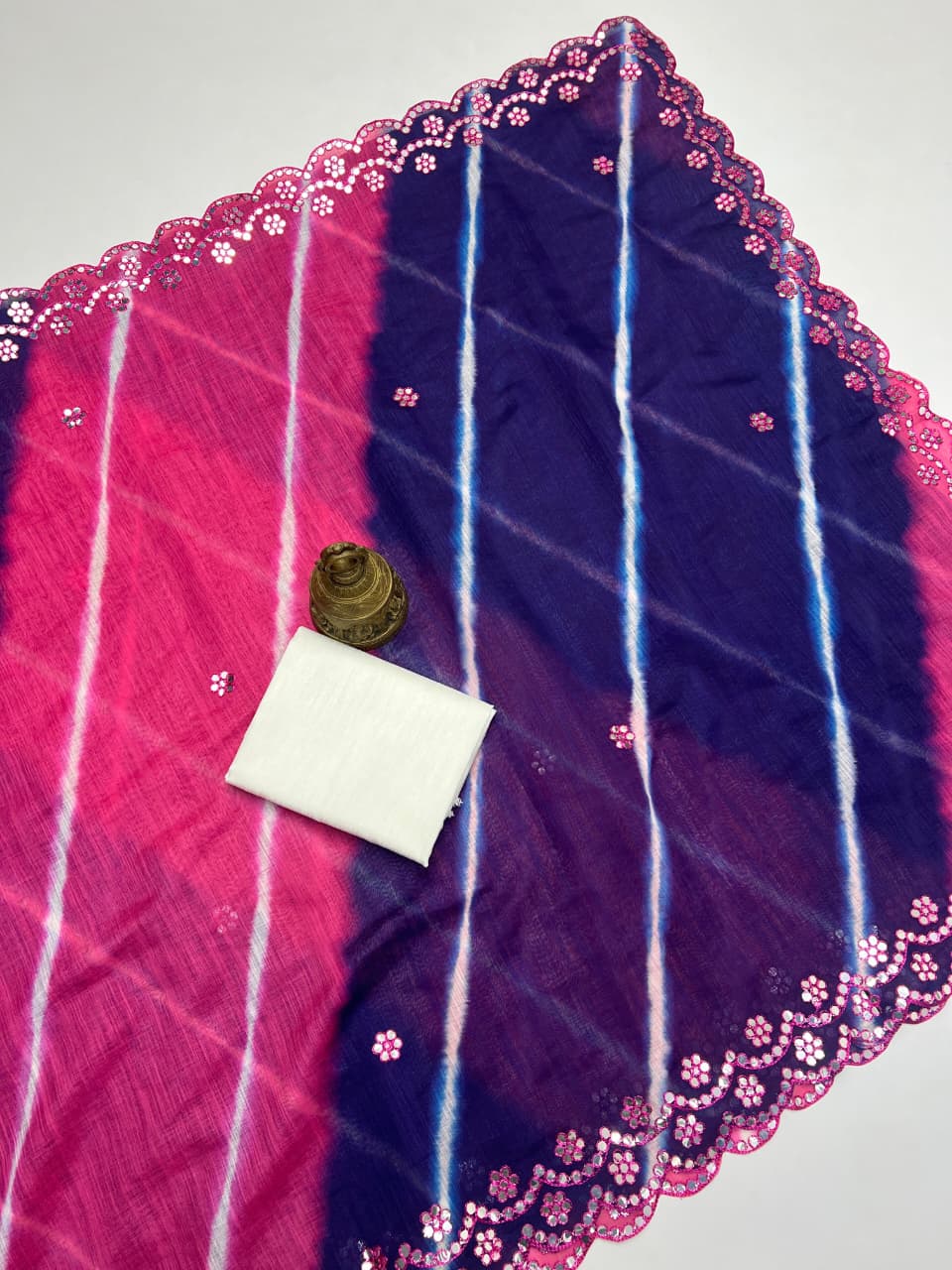 Plain Linen Saree with Mirror & Digital Print Work + Bangalory Satin Blouse